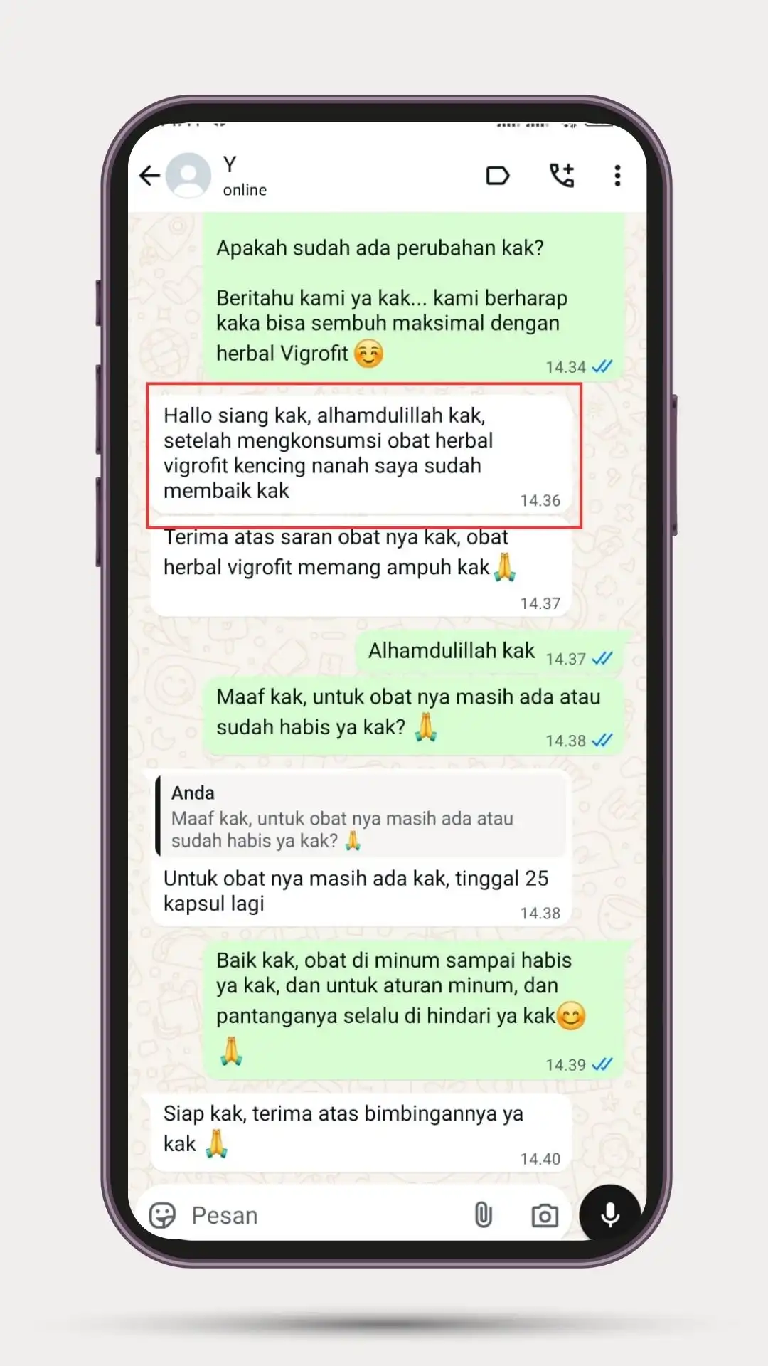 Testimoni chat WhatsApp pelanggan vigrofit 2
