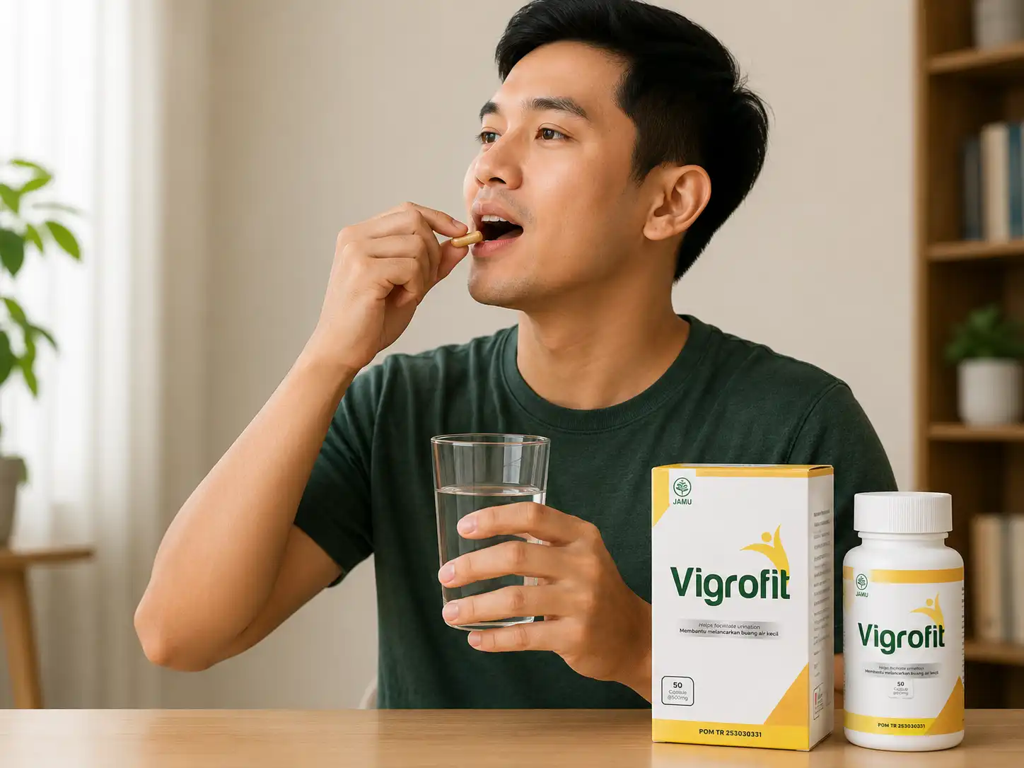 Mengonsumsi kapsul {{PRODUCT_NAME}} dengan air putih